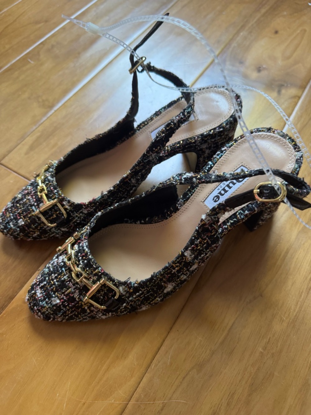 NWT DUNE Choices Chain-Embellished Tweed Slingback Heeled Courts Sz 36/6 - Picture 8 of 13